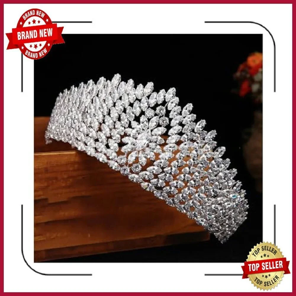 Luxury Cubic Zirconia Tiara Crown Headpiece for Weddings Prom Pageants